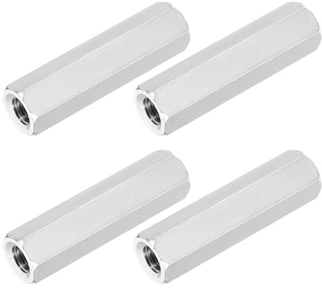 sourcing map 4 tuercas de acoplamiento UNC de 1/10.2 cm-20, 40 mm de longitud, tuerca acopladora de varilla hexagonal de acero inoxidable 304 con rosca parcial (15 mm de profundidad en cada extremo