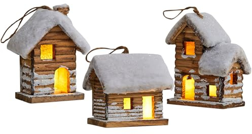 Kertaym Holz Weihnachtsdorf, Weihnachtshaus Beleuchtet, Wichtelhaus, Weihnachtshäuser Mit Knopfzellen, LED Weihnachtsdorf Häuser, Weihnachtendeko Innen (3-teiliges Set)