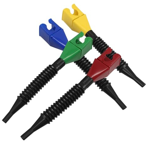 Hohopeti Juego de 4 Embudos Plegables de Plástico con Manguera Flexible y Pinza Embudo Antisalpicaduras para Gasolina y Aceite de Coche y Motocicleta Colores Azul Verde Rojo y