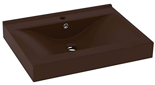 Vasque à Encastrer, Lavabo Encastré Céramique Évier Encastrable Salle de Bain avec trou de robinet Marron foncé mat 60x46 cm Céramique