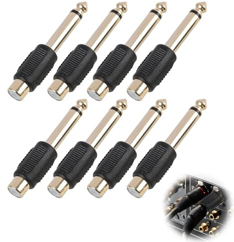 8 PCS Adaptateur Jack 6.35mm Mâle, Adaptateurs Audio 6,35mm Mono Plug Mâle vers Femelle, Connecteurs Audio Plaqués Or, Adaptateur Jack pour Instruments, Amplificateurs, Casques et Équipements Audio