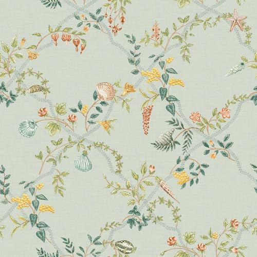 Holden Odyssey Shell Trellis Coastal Ocean Themed Wallpaper for Bedrooms Kids Wallcovering Feature Walls Duck Egg Blue (14331)
