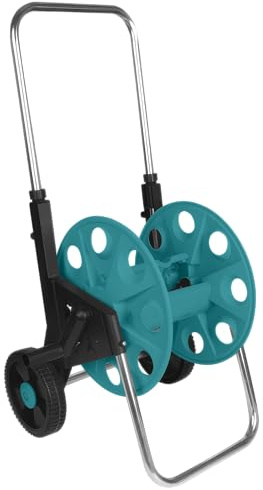 Sillar Schlauchwagen, tragbare Schlauchtrommel für Gartenschlauch, Schlauchaufroller mit Rollen, Handkurbel und klappbarem Griff, platzsparend, ohne Schlauch, bis 60 m 1/2 Zoll
