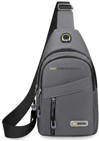 Cross Body Bag Women Men, Waterproof Shoulder Bag Sling Chest Bags with Headphone Port Small Side Bags Crossbody Man Bag for Travel Gym Hiking Running Outdoor Sports Festival Shoulder Backpack (Grey)