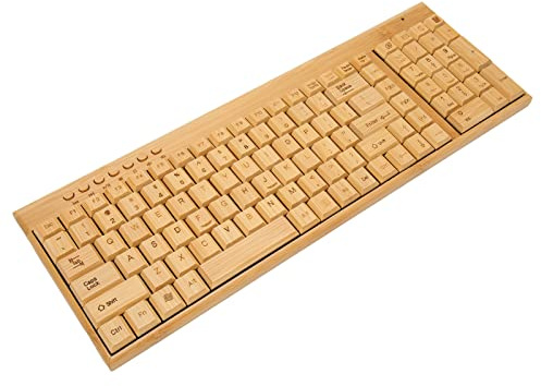 Vroomoto Combo Tastiera Mouse Wireless Dispositivi di Input per Computer Dispositivi Wireless per Computer Plug and Play da 2,4 GHz Legno di bambù 1200 DPI con Ricevitore USB (Tastiera)