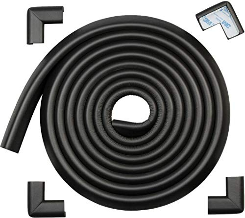 Roving Cove HeftyFit Edge Corner Protector Baby Proofing (Large 15ft Edge 4 Corners), Heavy-Duty, Soft NBR Rubber Foam, Furniture Fireplace Safety Bumper Guard, 3M Adhesive, Onyx Black
