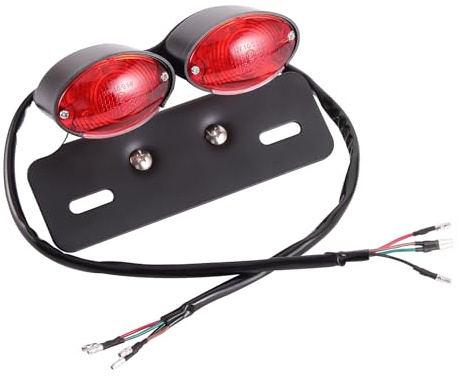 GOOFIT Chrom Motorrad Doppelte Birne hinten Bremslicht Indikator Rücklicht mit integrierter Blinker Rot/Grau Backup Lampe Ersatz für Scooter ATV