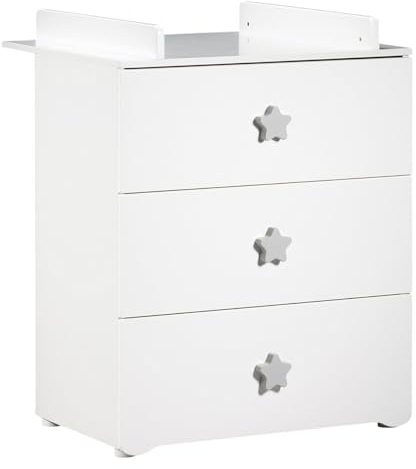 BABY PRICE Babykommode | Kommode mit 3 Schubladen | Wickelunterlage inklusive | Sternknöpfe grau Basic | 76 x 97 x 66 cm | Hergestellt in Frankreich | Babyprice von Sauthon