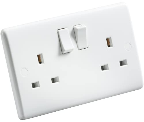 Knightsbridge CU9000S Curved Edge 13 A 2 Gang SP Switched Socket, 230 V, White