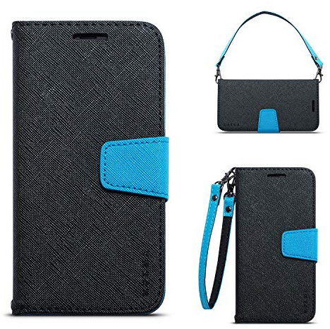 QIHANG mobilfodral Huawei Honor 9 väska läderfodral läder plånbok flip fodral kortfickor handrem plånbok etui skyddsskal för Huawei Honor 9 Cover (svart)
