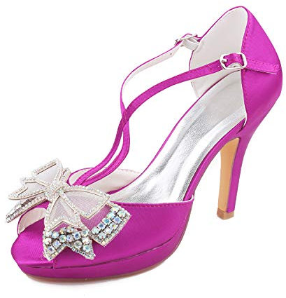 Sandali Tacco Alto Incrociato con Strass Incrociato e Strass (EU36, Fucsia)