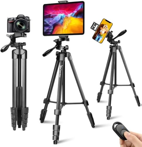 Lusweimi 60 Tripod for iPad & iPhone, Phone Stand With 2 in 1 Holder for Smart Phone/Tablet/Webcam/GoPro/Camera, Compatible Tripid with Carry Bag and Wireless Remote for Tiktok/Instagram