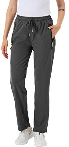 donhobo Womens Walking Trousers Elastic Wasit Lightweight Hiking Trouser for Women Quick Dry Ladies Cargo Pants Casual Joggers with Zip Pockets(Dark Grey M)