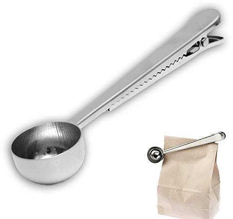 7Inch Coffee Scoop with Bag Clip,Coffee Spoon Measuring,for Ground Coffee and Beans,Stainless Steel