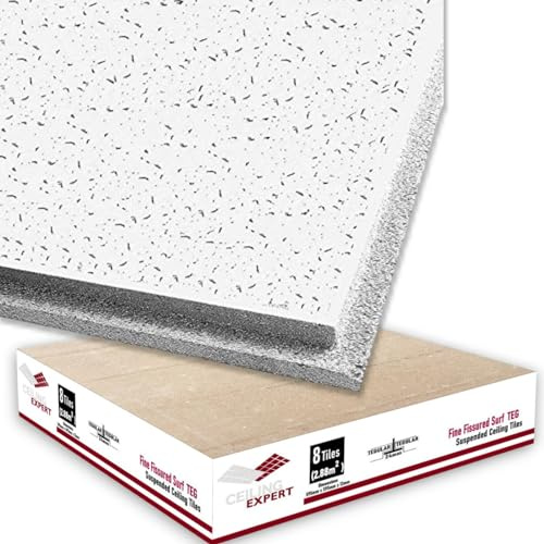 Suspended Ceiling FINE FISSURED TEGULAR Edge Tiles 595 x 595 600x600 8 Tiles in Box