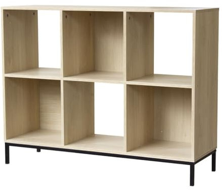 Calicosy - Étagère De Rangement 6 Cases Décor Bois - Panneaux De Particules Et Acier - 3 Cases sans Fond - 4 Pieds Métal - Séjour, Chambre, Bureau - Style Industriel - L 93,5 x l 29,8 x H 72,6 cm