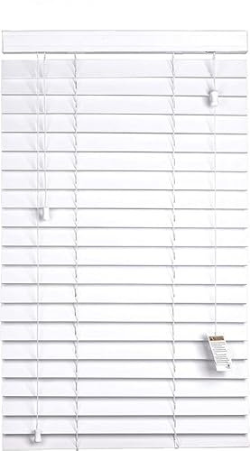 Home In Style 4U Faux Wood Window Venetian Blinds with strings Easy Fit Child Safe - 50mm Slats Trimmable Home Office Window Blinds White, W60cm x L150cm
