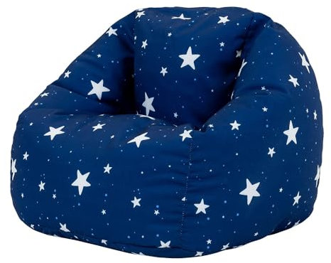 Icon Sterne Sitzsack Kinder, Dunkelblau, Gewebter-Stoff, Sitzsack mit Füllung, Bequemer Kinder Sessel, Kuschelsessel, Lese Sessel, Schlafzimmer, Kinderzimmer, Spielzimmer