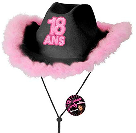 surprisez Cadeau avec chapeau anniversaire 18 ans noir et rose fuchsia (x1) REF/CHAG01N
