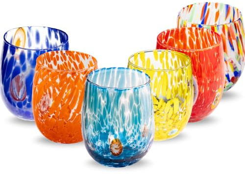 Gocce di Murano Wassergläser, hergestellt nach der Tradition der Murano-Handwerker, mundgeblasenes und handgearbeitetes Glas, 300 ml – Wassergläser Glas Regenbogen Regen