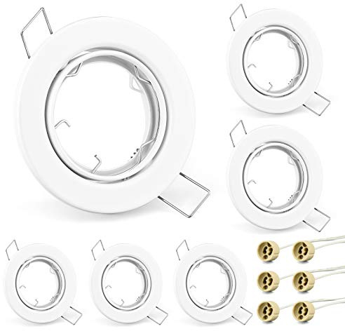 KYOTECH Einbaurahmen, 30° drehbar, 6er-Pack, inkl. GU10-Sockel, für LED- oder Halogenlampen, Einbaustrahler, weiß glänzend, Rahmen Gu10, für Küche, Büro, Flur