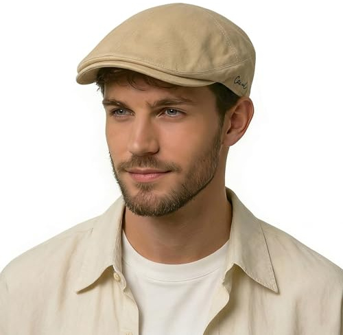 ZLYC Hombre Verano Algodón Ligero Respirable Boina Newsboy Casquillo Plano(Beige)
