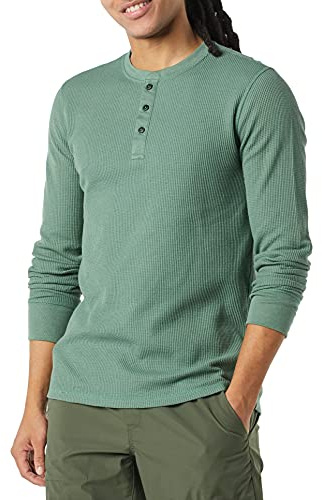 Amazon Essentials Haut Henley Tissu Nid d’Abeille à Manches Longues Coupe Régulière Homme, Vert, XXL
