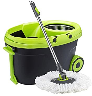 BKWJ Spin Mop y Cubo, trapeador y Cubo con Conjunto de escritorios, trapeadores giratorios para Limpieza de Piso con 2 Ruedas Canasta de Drenaje de Acero Inoxidable (Color : A)