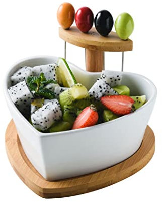 SMSOM Ensalada Sirviendo Cuenco con Marco de bambú, cucharas de Tenedor, Premium Handcraft, Family Essentials Ensalada Creativa, Gran, Blanco (Color : White)