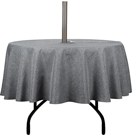 youngseahome Outdoor Tablecloth Wrinkle-Free Stain Resistant Waterproof Polyester Fabric Table Cover with Zipper Umbrella Hole for Picnic/Party/Dinner/Patio Garden(70inch Round,Zippered,Grey)