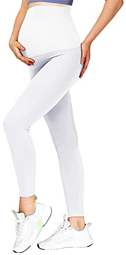JMITHA gravidleggings, långa mammabyxor, leggings, bomull, stretch, tunna, ogenomskinliga, gravidbyxor, leggings, joggingbyxor, fritidsbyxor för gravida kvinnor, Vit, XXL