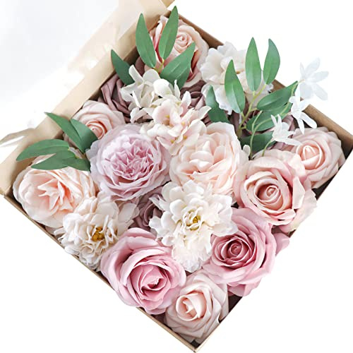 Fouriding Künstliche Blumen, Kunstblumen Gefälschte Combo DIY für Blumenarrangements, Blumensträuße, Hochzeitsdekoration,Zuhause Dekoration (Rosa Champagner)
