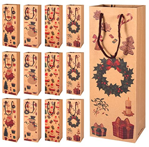 Siumir Weihnachten Geschenktüten Flaschen 12 pcs Weinflaschen Tasche 12 x 8 x 36 cm Weihnachtstasche Flaschentasche