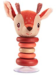 Lilliputiens - Saugfußrassel Stella das REH - Interaktives Spielzeug für Babys mit Glöckchen, Holzringen und Stoffkopf - Fördert Feinmotorik, Sehen und Hören - Ab 6 Monaten - 83403