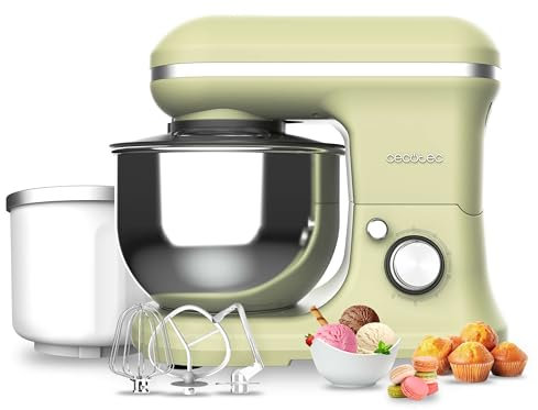 Cecotec Batidora Amasadora Cecomixer Merengue 5L 1200 Ice-Cream Verde, 1200 W, 5 Función y Hielo, Bol de Acero de 5 L y Accesorios para Batir y Amasar, Incluye Función para Hacer Helado