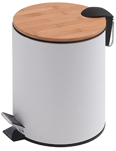 Gedy | Kenta Bamboom cesta, capacidad 5 litros, color blanco, dimensiones 26,5 x 20,5 x 26 cm y peso 0,855 kg