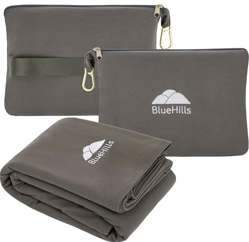 BlueHills Reisedecke, Kissen, kompakt, leicht, Taschengröße, Flugzeug, Reisen, unverzichtbar, Flugzeug, Überwurf, in Tasche, tragbare Hülle, Flugzeugzubehör, Grau L01