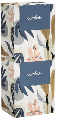 Ourmed Life Einweg-Gesichtstücher, Reinigendes Biologisch abbaubare Reinigungstücher, Hautpflege- und Make-up-Entferner-Tücher für empfindliche Haut (Duftfrei, 60 Stück, Packung mit 2)