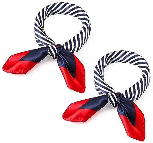 SATINIOR 2 Nautische Quadratische Imitierte Seidenschals Rot Weiß Blau Schals Damen Matrosen Halstücher (Charmant Stil, 60 x 60 cm)