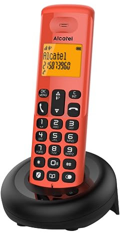 ALCATEL E160 - Telefono Fisso Cordless DECT - Design Compatto - Grande Display Retroilluminato - Funzione Blocco Chiamate Indesiderate - 3 Memorie Dirette - Rosso
