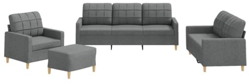 vidaXL Juego de Sofás 4 pzas, Sillones de Televisión con Cojines, Sofás de Descanso Relax, Asientos Tapizados para Salón, Tela Gris Oscuro