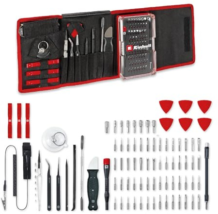 Einhell 84-tlg. Präzisions- und Elektronik-Reparatur-Set | Präzisionsbits und -stecknüsse | Schraubendreher-Bithalter | flexible Wellenverlängerung | Erdungsarmband | Spudger
