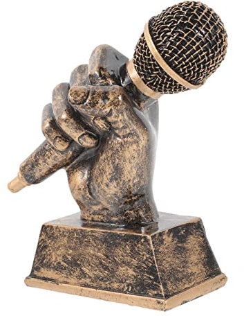 BESPORTBLE TrophéE Microphone en RéSine DoréE, IdéAl pour Concours De Chant, DéCoration Vintage pour Ktv, 13,5Cm trophée Chanteur