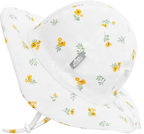 Jan & Jul Grow-with-Me bomullflapper solhatt för spädbarn och barn, Gul blomma, 2-5 år