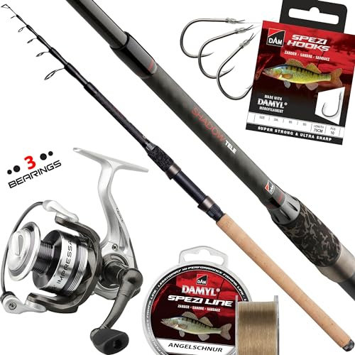 Fischzeux Angelset Raubfisch komplett Profi Tele - Shadow Allround Set Zander Forelle (2,70 m)