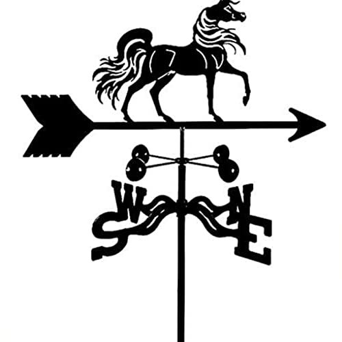 Brigtviee Wetterfahne aus Metall, Pferd Wetterhahn aus Edelstahl, mit Dachhalterung, Retro Windfahne, Windrichtungsanzeiger für den Außenbereich, Bauernhof, Garten, Pavillon (Schwarz),C