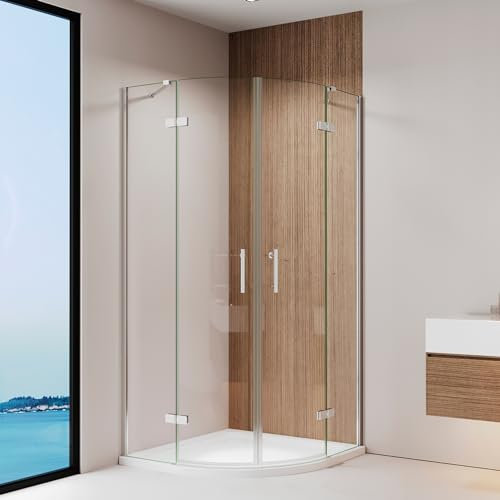 IMPTS Duschkabine 90x90cm Viertelkreis Duschabtrennung Rund Runddusche Duschtür Scharniertür aus 6mm ESG Nano Glas,Höhe 195cm Radius 55cm, Ohne Duschwanne & Ablauf