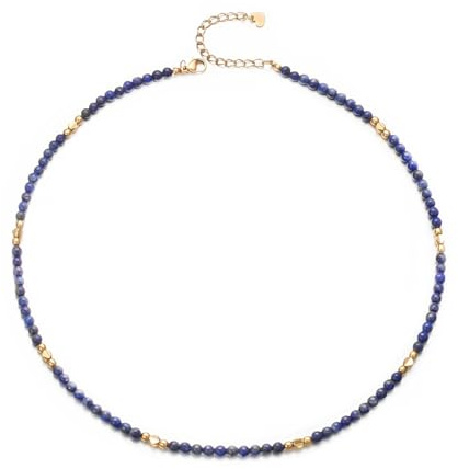 Aleasha Lapislazuli Kette Boho Halskette Damen Edelstahl mit Blau Edelstein 45cm verstellbar Handgef ertigt Choker für Sommer Strand Schmuck Geschenke