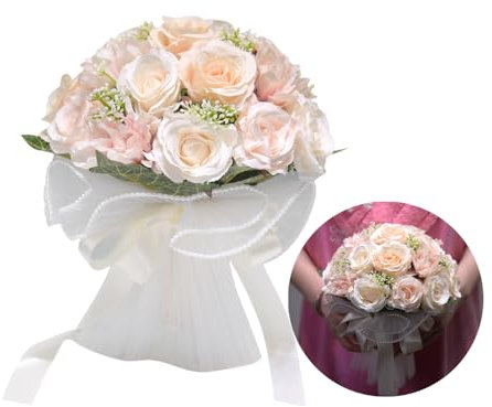Bouquet de roses artificielles avec gaze, bouquets de mariage pour mariée, 18 bouquets de fleurs pour décoration de fête prénuptiale, cérémonie, anniversaire, retour à la maison (rose clair et blanc)