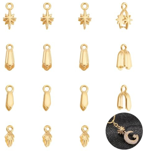 UNICRAFTALE 16 Stück 4 Stile 18 Karat Vergoldete Klemmösen Edelstahl Aufstecken Anhänger Bügelverbinder Metall Klemm Eispickel Klemmösen Baumelnde Charm Verbinder Für Schmuckherstellung Fundstücke